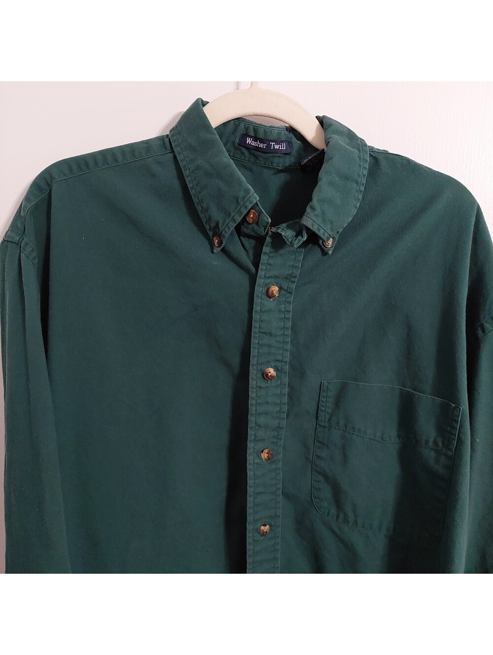 GANT Men's Washer Twill Button-Down Shirt Large Green 100% Cotton